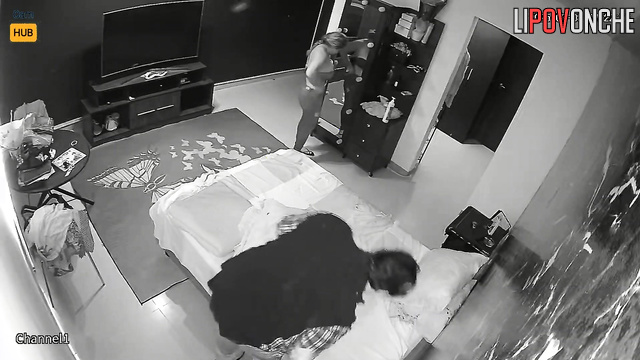 Seductive mom with a curvy ass changes clothes without being shy in front of her husband