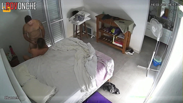 The naked husband just wanted to drink some water, but his cunning wife gave him a blowjob