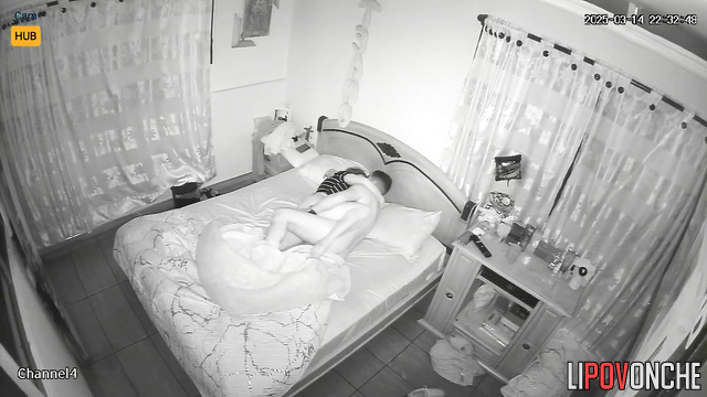 Young husband fucks his wife with a big ass, throwing her legs over his shoulders