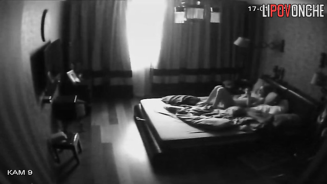 Slim lady and chubby man enjoying cowgirl sex in bed