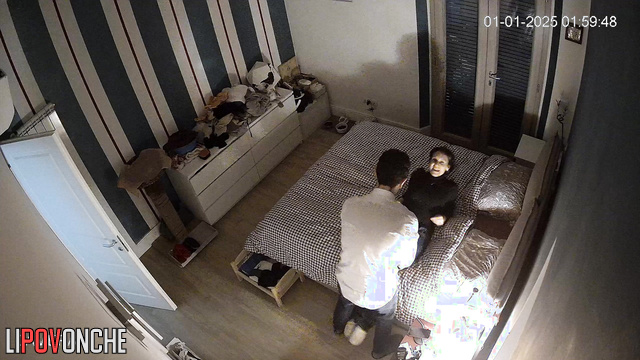 The girl's skinny boyfriend is actively hitting on her and undressing her