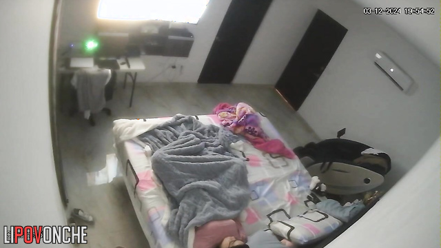 Chubby brunette started masturbating after he left her