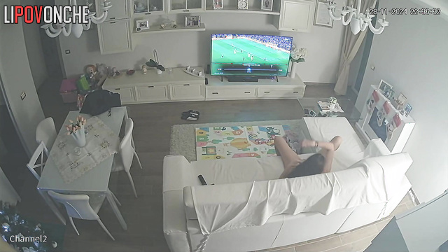 She always demands sex from him after work, living room tape