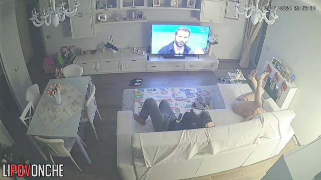 She always demands sex from him after work, living room tape