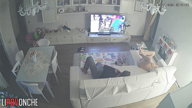 She always demands sex from him after work, living room tape