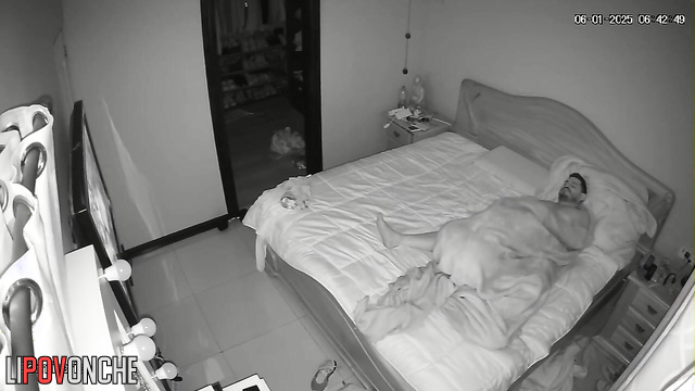 Husband pleased her tenderly and then began to watch the movie