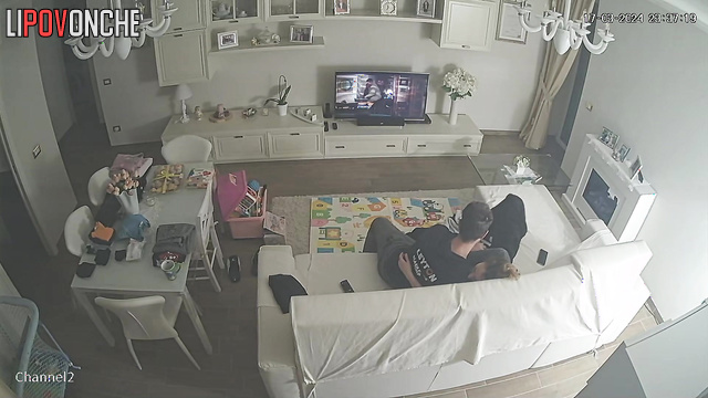 A passionate guy plays with his dick using girlfriend's soft breasts