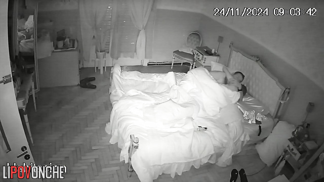 The sly wife pulls down her panties and presses her butt against her husband's cock
