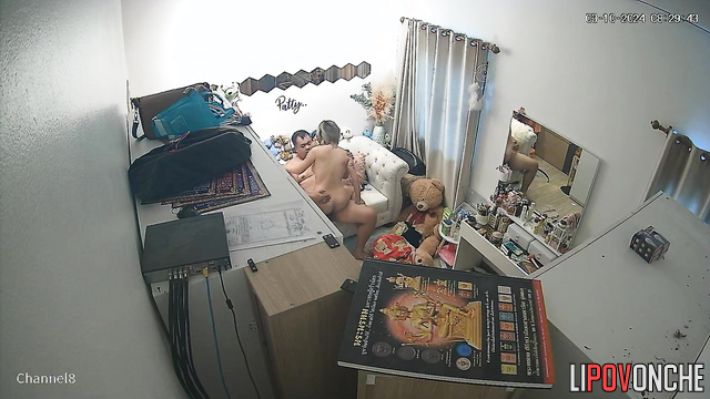 An aroused husband caresses his naked wife and fucks her in the doggystyle position