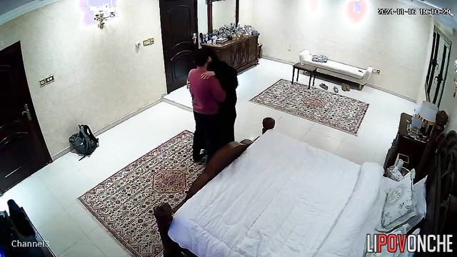 Horny muslim couple enjoying kissing in bed, look