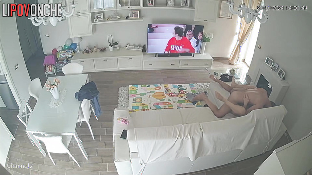 He always gets an erection for her - living room cam