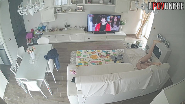 He always gets an erection for her - living room cam