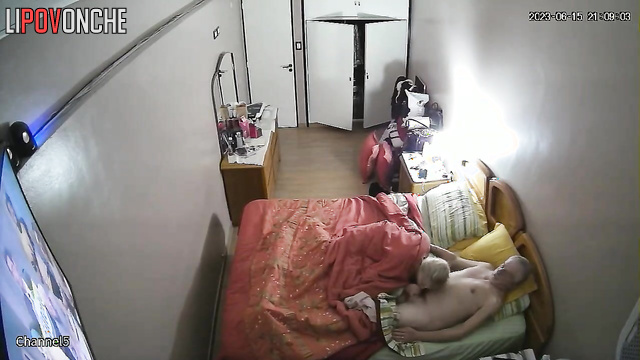 Granny and old fart enjoying handjob together in bed