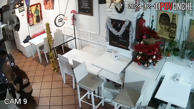 Boss always fucks her before her shift, cafe camera