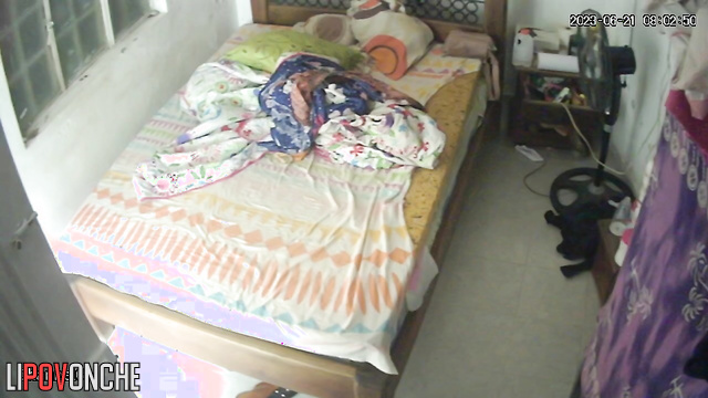 Woman with colored hair decided to dress after lying in bed all day