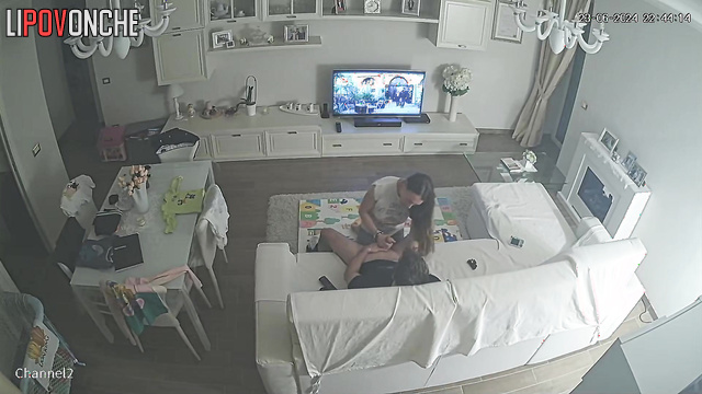 Handjob and blowjob during tv watching / spy camera