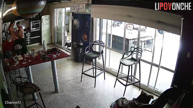 Lovers fucked hot before the cafe opened, public video