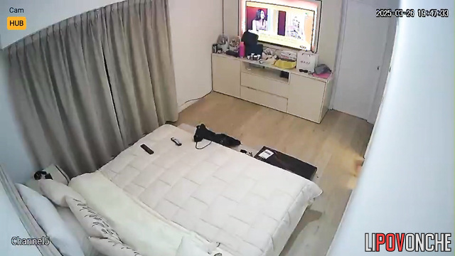 Topless blonde watching tv and getting ready for work (morning routine)