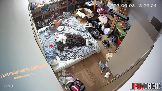 She have just showered and chills naked on her bed in bedroom