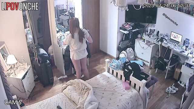 Redhead student spends her free time after college alone