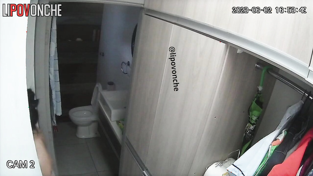 It seems her little relative installed a camera in the bathroom