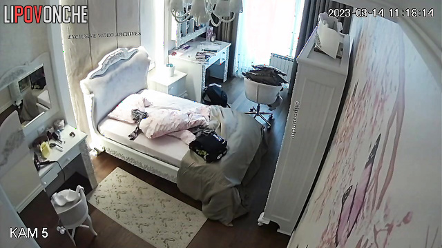 She's waiting for her boyfriend in the bedroom and he's late