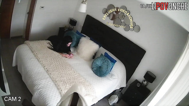 Beauty enjoying texting her lover (bedroom spy cam)