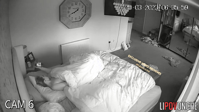 A chubby husband and his tattooed wife wake up early in the morning completely naked