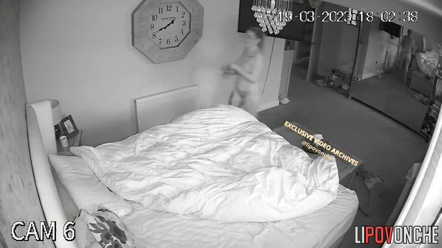 The cunning tattooed wife quickly grabs and squeezes her husband's cock sharply
