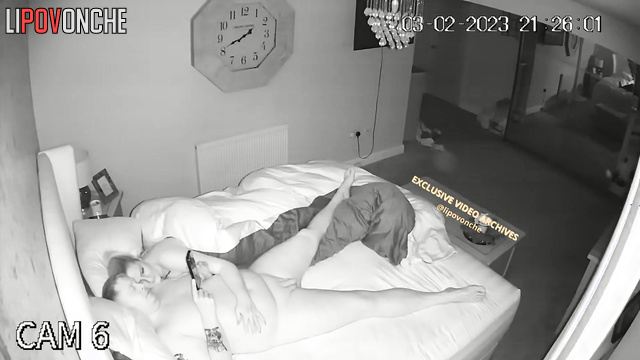 Wife caresses her husband's nipples with her tongue, playing with his cock