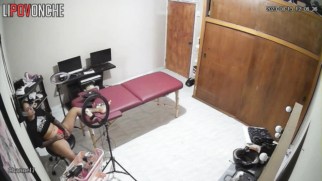 Tattooed lady masturbating in the tattoo salon, look