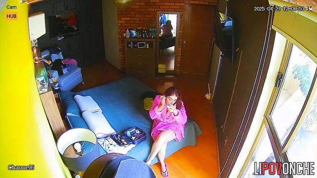 Redheaded hottie with hairy pussy gets dressed for a walk with her husband