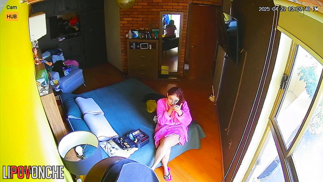 Redheaded hottie with hairy pussy gets dressed for a walk with her husband