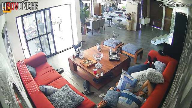 After a fun party, Mexican lesbians sleep off on the couch in the lobby