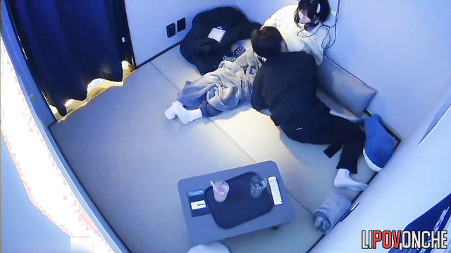 Young Korean couple satisfies each other while watching anime