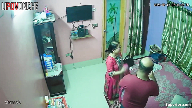 Spouses having standart sex before sleep, bedroom tape