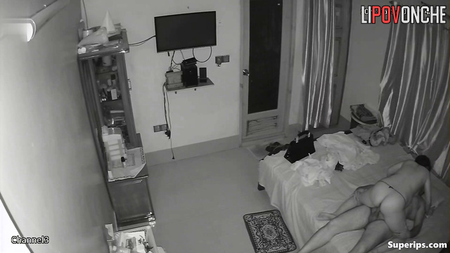 Spouses having standart sex before sleep, bedroom tape