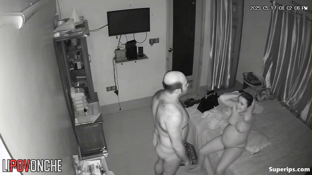 Spouses having standart sex before sleep, bedroom tape