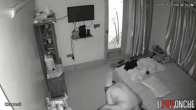 Spouses having standart sex before sleep, bedroom tape
