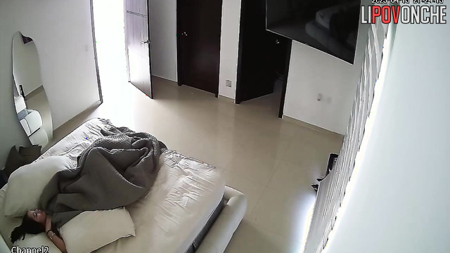 Curvy sexy girl watching clips in hot black lingerie