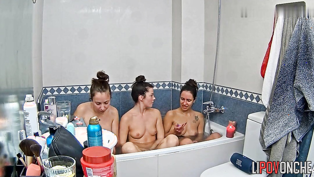Bitches taking a shower together, look (hidden tape)