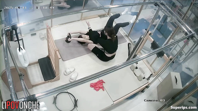 Sporty asian girls training in the gym, hidden camera