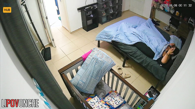Big-ass pregnant Latina in sexy lingerie lies in bed waiting for her husband