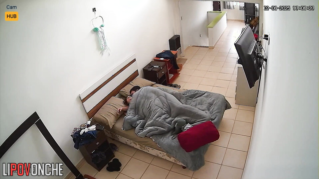 Just waking up, the husband immediately inserted his cock into his wife's vagina