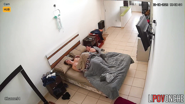 Just waking up, the husband immediately inserted his cock into his wife's vagina