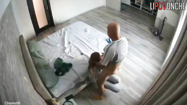 Redheaded wife loves it when bald husband fucks her deeply in her mouth