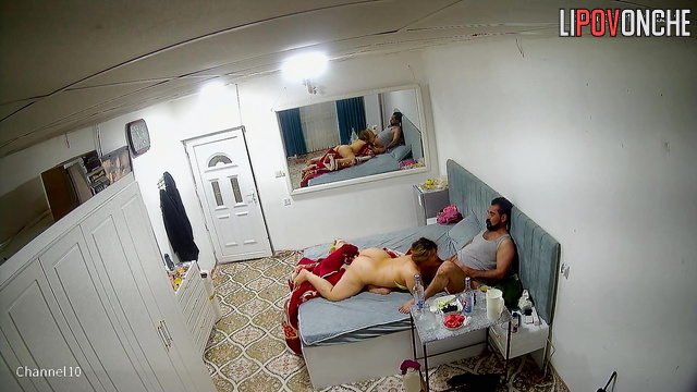 Chubby wife licks her husband's big cock with a very hairy body