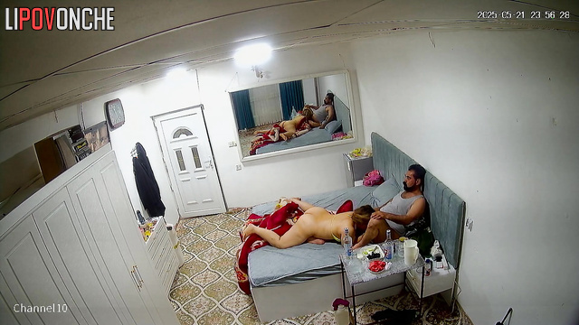 Chubby wife licks her husband's big cock with a very hairy body