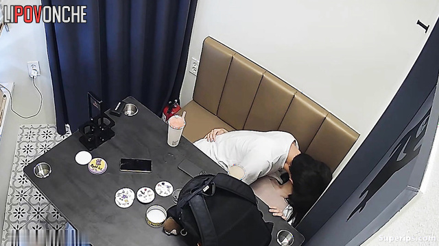A seductive Korean woman prepared a cafe sex date for her boyfriend