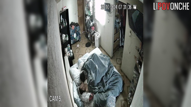 Big-ass brunette plays with her sleeping husband's cock and then sits on it
